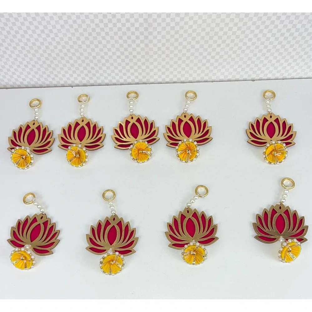 Indian Lotus Tassel Hang Decor Diwali Pooja Wedding Ornate‎ X9 Gold Red Yellow